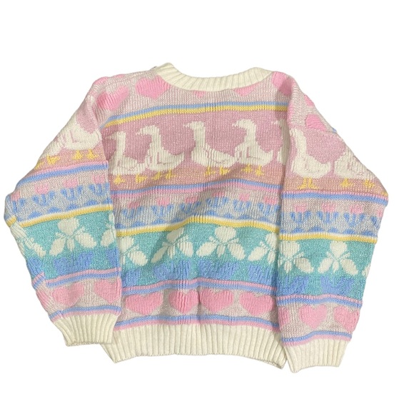 Vintage 80s Pastel Girls Duck Sweater - Picture 2 of 4